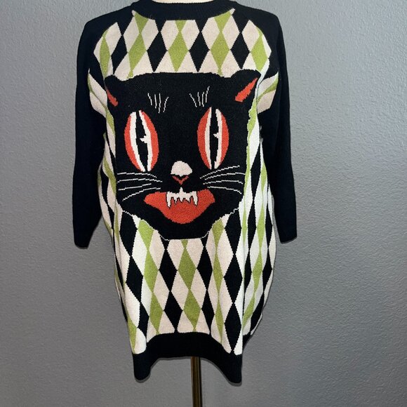 OBLONG BOX SHOP Unique Vintage Inspired Black Cat Halloween Sweater UNISEX M-XXL - Picture 1 of 7